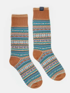 Online Joules Men's Alby Fair Isle Socks (size 7-12) Brown/Cream