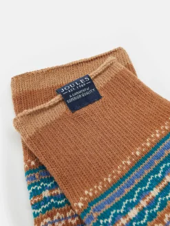 Online Joules Men's Alby Fair Isle Socks (size 7-12) Brown/Cream