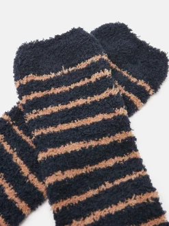 Hot Joules Men's Fluffy Striped Socks Tan/Navy