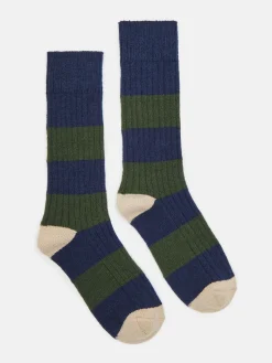 Hot Joules Men's Gibson Cosy Striped Socks Green/Navy