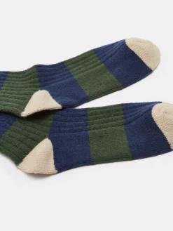 Hot Joules Men's Gibson Cosy Striped Socks Green/Navy