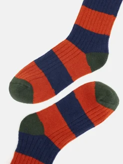 Joules Men's Gibson Cosy Striped Socks Orange/Navy