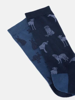 Joules Men's Kingsbury 2 Pack Socks (size 7-12) Blue/Navy