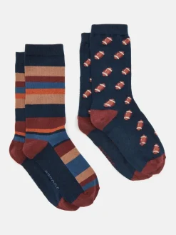Hot Joules Men's Kingsbury 2 Pack Socks (size 7-12) Navy/Burgundy