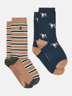 Best Joules Men's Kingsbury 2 Pack Socks (size 7-12) Navy/Camel