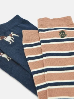 Best Joules Men's Kingsbury 2 Pack Socks (size 7-12) Navy/Camel