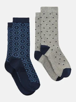 Online Joules Men's Kingsbury 2 Pack Socks (size 7-12) Navy/Grey
