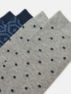 Online Joules Men's Kingsbury 2 Pack Socks (size 7-12) Navy/Grey