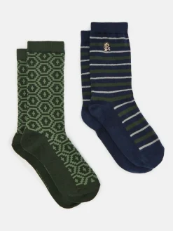 Joules Men's Kingsbury 2 Pack Socks (size 7-12) Navy/Khaki