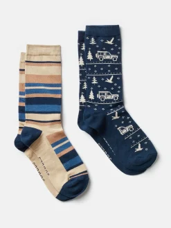 Hot Joules Men's Kingsbury 2 Pack Socks (size 7-12) Navy/Oatmeal