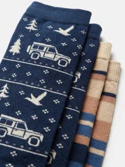 Hot Joules Men's Kingsbury 2 Pack Socks (size 7-12) Navy/Oatmeal