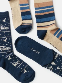Hot Joules Men's Kingsbury 2 Pack Socks (size 7-12) Navy/Oatmeal