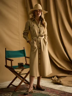 Discount Joules Meredith Tan Brown Midi Shirt Dress TanBrown