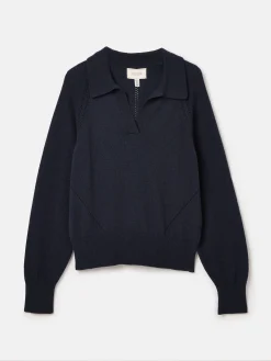 Discount Joules Mia Navy Blue Pointelle Jumper with Open Collar NavyBlue