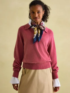 New Joules Mia Raspberry Pink Pointelle Jumper with Open Collar RaspberryPink