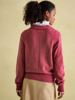 New Joules Mia Raspberry Pink Pointelle Jumper with Open Collar RaspberryPink