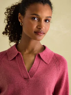 New Joules Mia Raspberry Pink Pointelle Jumper with Open Collar RaspberryPink