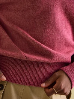 New Joules Mia Raspberry Pink Pointelle Jumper with Open Collar RaspberryPink