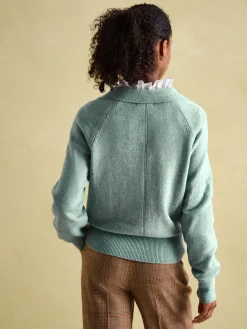 Online Joules Mia Teal Blue Pointelle Jumper with Open Collar TealBlue