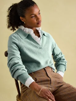 Online Joules Mia Teal Blue Pointelle Jumper with Open Collar TealBlue