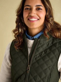 Outlet Joules Minx Khaki Green Showerproof Diamond Quilted Gilet KhakiGreen