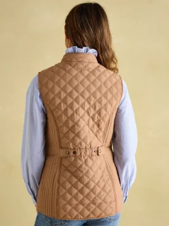 Joules Minx Showerproof Diamond Quilted Gilet Tan