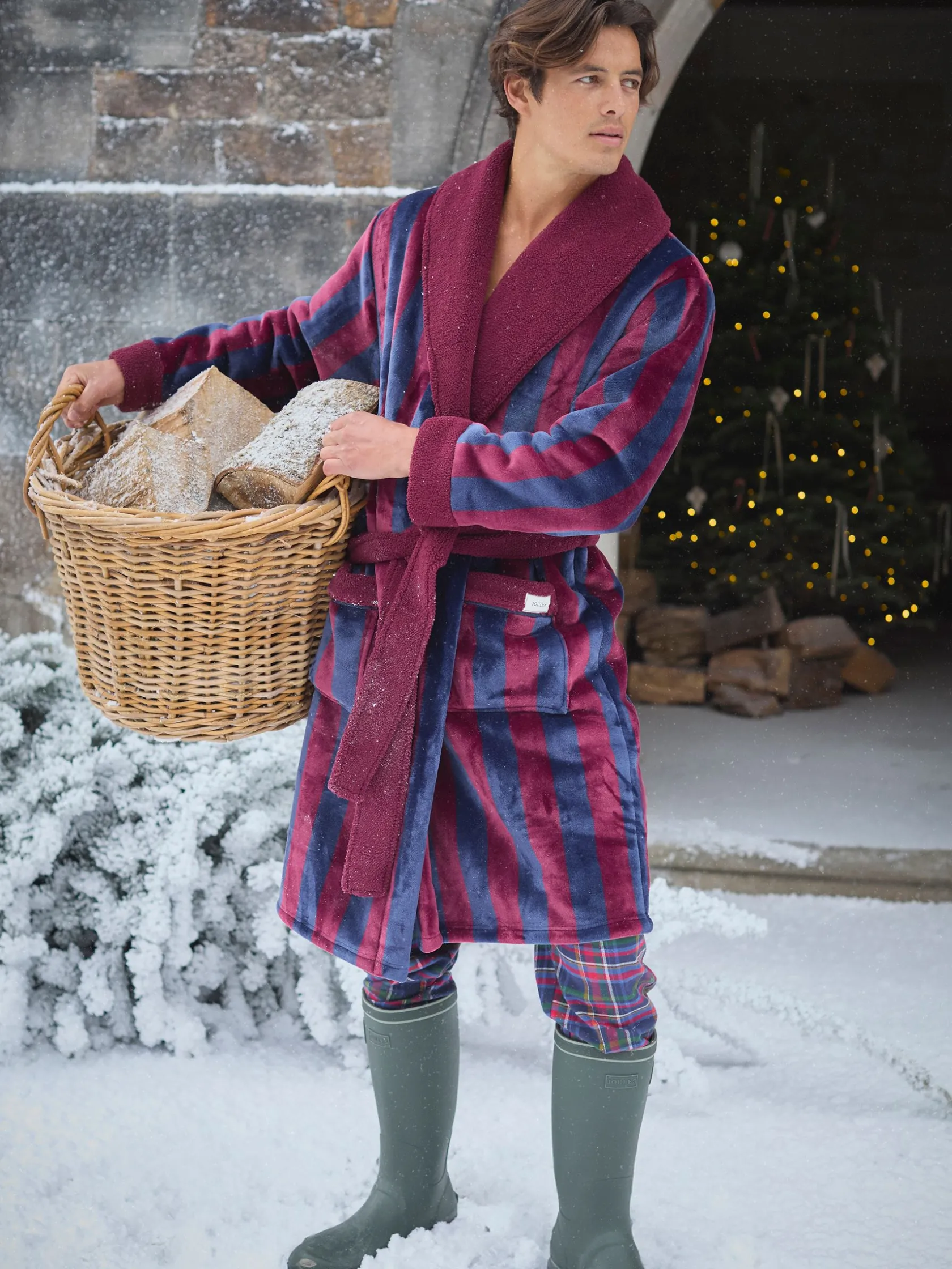 Outlet Joules Montague Fleece Lined Dressing Gown Burgundy