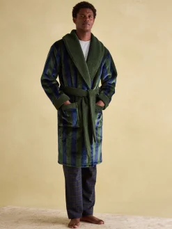 Sale Joules Montague Green & Navy Stripe Fleece Lined Dressing Gown Green&NavyStripe