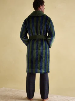 Sale Joules Montague Green & Navy Stripe Fleece Lined Dressing Gown Green&NavyStripe