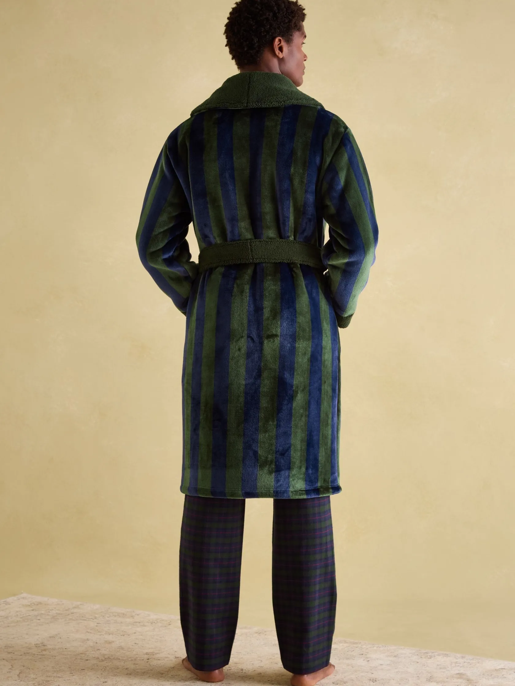 Sale Joules Montague Green & Navy Stripe Fleece Lined Dressing Gown Green&NavyStripe