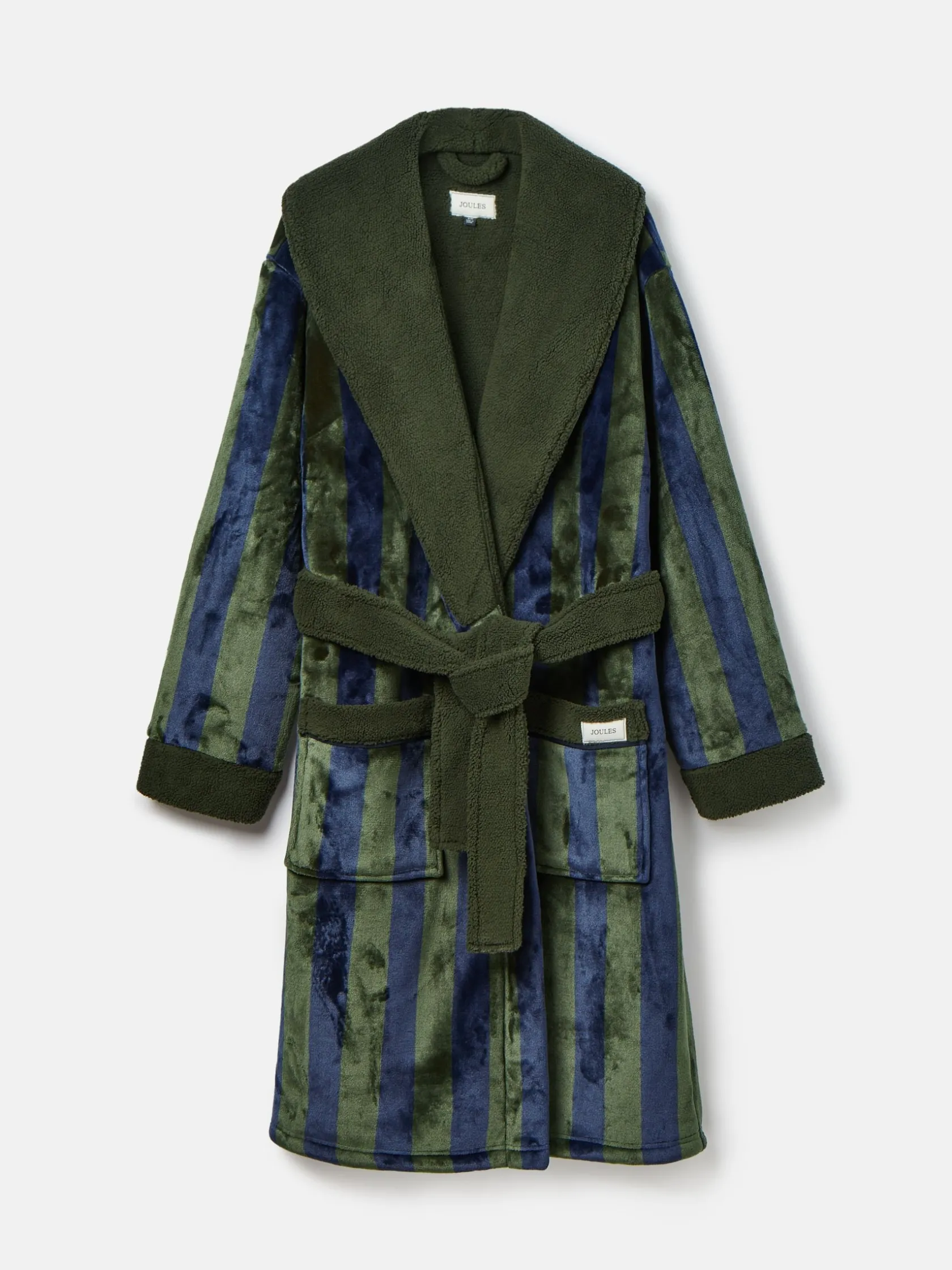 Sale Joules Montague Green & Navy Stripe Fleece Lined Dressing Gown Green&NavyStripe