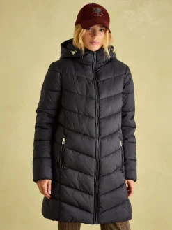 New Joules Moorsdale Mid Length Showerproof Padded Coat Black