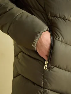 Discount Joules Moorsdale Mid Length Showerproof Padded Coat Green