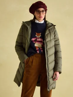 Discount Joules Moorsdale Mid Length Showerproof Padded Coat Green