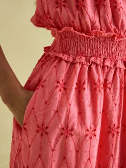 Hot Joules Nadia Coral Pink Broderie Sun Dress CoralPink