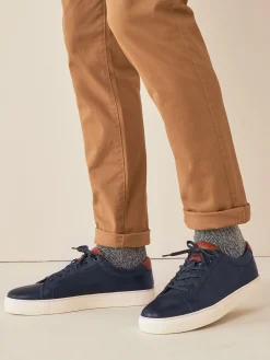 Online Joules Navy Blue Leather Trainers NavyBlue