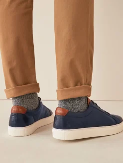 Online Joules Navy Blue Leather Trainers NavyBlue