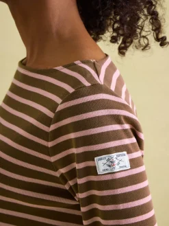 Clearance Joules New Harbour Chocolate Brown pink Boat Neck Breton Top ChocolateBrownpink