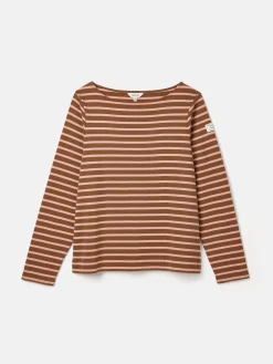 Clearance Joules New Harbour Chocolate Brown pink Boat Neck Breton Top ChocolateBrownpink