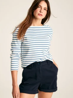 Best Joules New Harbour Cream & Blue Striped Boat Neck Breton Top Cream&BlueStriped