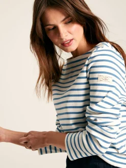 Best Joules New Harbour Cream & Blue Striped Boat Neck Breton Top Cream&BlueStriped