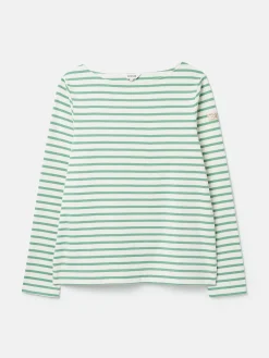 Hot Joules New Harbour Cream & Green Striped Boat Neck Breton Top Cream&GreenStriped
