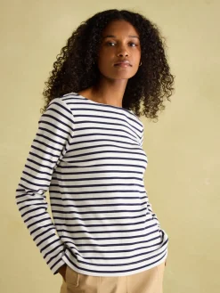 Outlet Joules New Harbour Cream & Navy Striped Boat Neck Breton Top Cream&NavyStriped