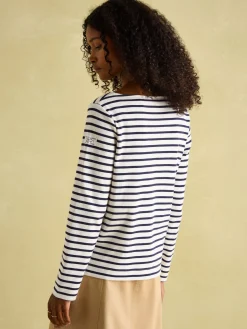 Outlet Joules New Harbour Cream & Navy Striped Boat Neck Breton Top Cream&NavyStriped