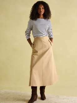 Outlet Joules New Harbour Cream & Navy Striped Boat Neck Breton Top Cream&NavyStriped