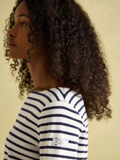 Outlet Joules New Harbour Cream & Navy Striped Boat Neck Breton Top Cream&NavyStriped