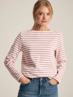 Best Joules New Harbour Cream & Pink Striped Boat Neck Breton Top Cream&PinkStriped