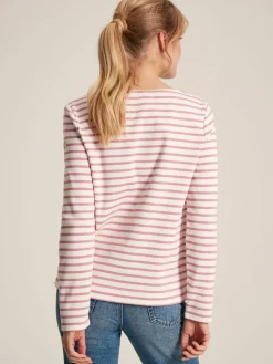 Best Joules New Harbour Cream & Pink Striped Boat Neck Breton Top Cream&PinkStriped