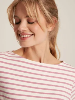 Best Joules New Harbour Cream & Pink Striped Boat Neck Breton Top Cream&PinkStriped
