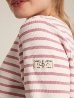 Best Joules New Harbour Cream & Pink Striped Boat Neck Breton Top Cream&PinkStriped